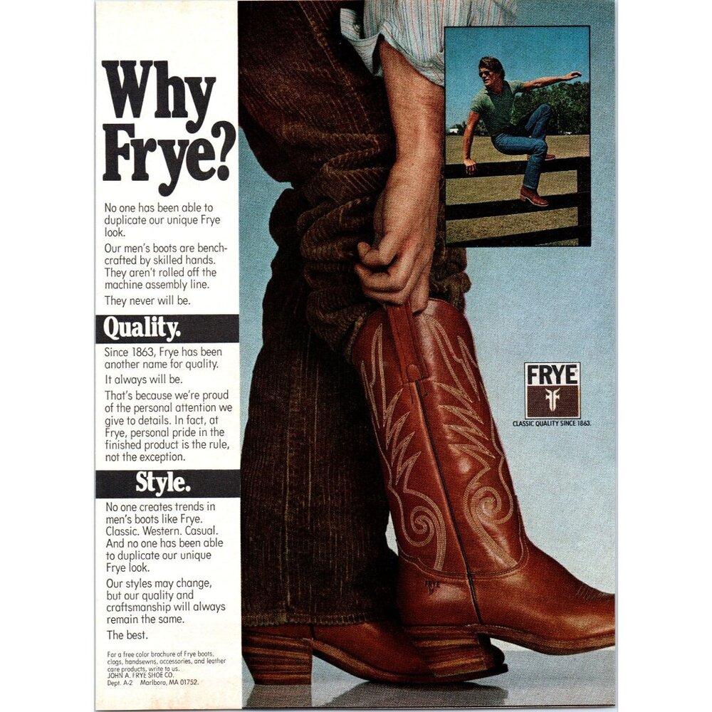 1981 Frye Boots Western Cowboy Corduroy Pants Vintage Print Ad 80s Wall Art